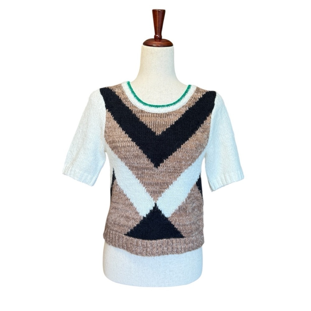 Anthropologie Maeve Chevron Intarsia Shrunken Short-Sleeve Sweater Size S #1700 - Picture 6 of 10
